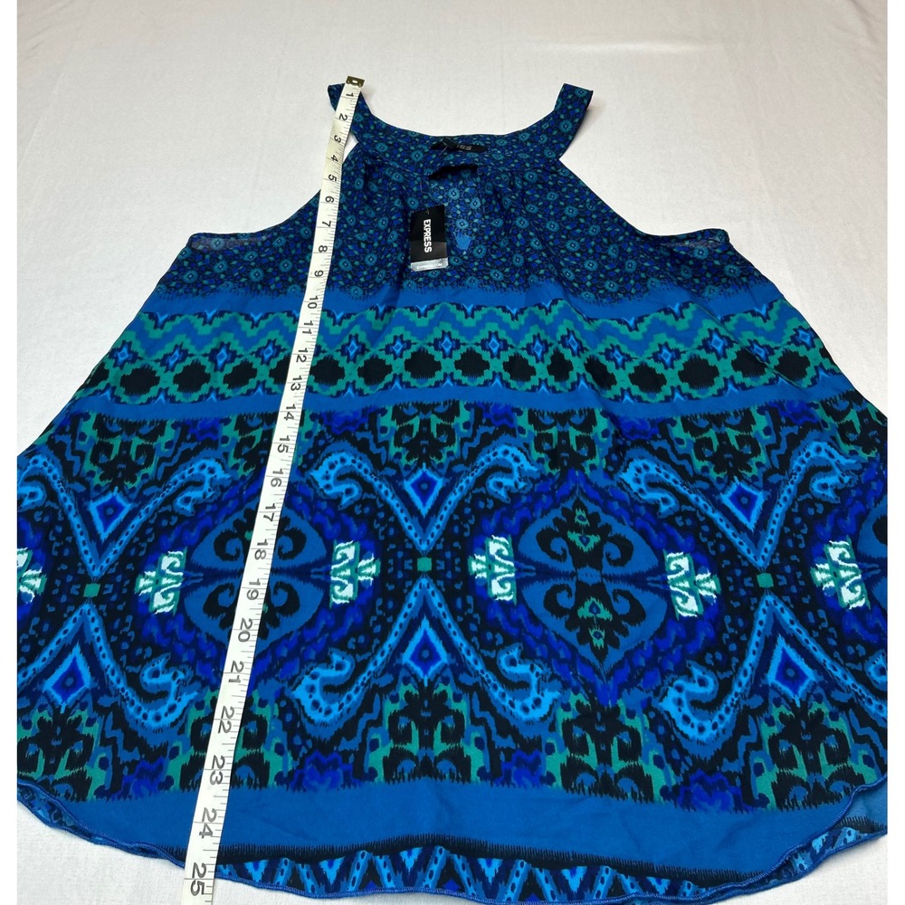 Express Halter Tank Top Blue Teal Paisley Boho Keyhole Blouse New